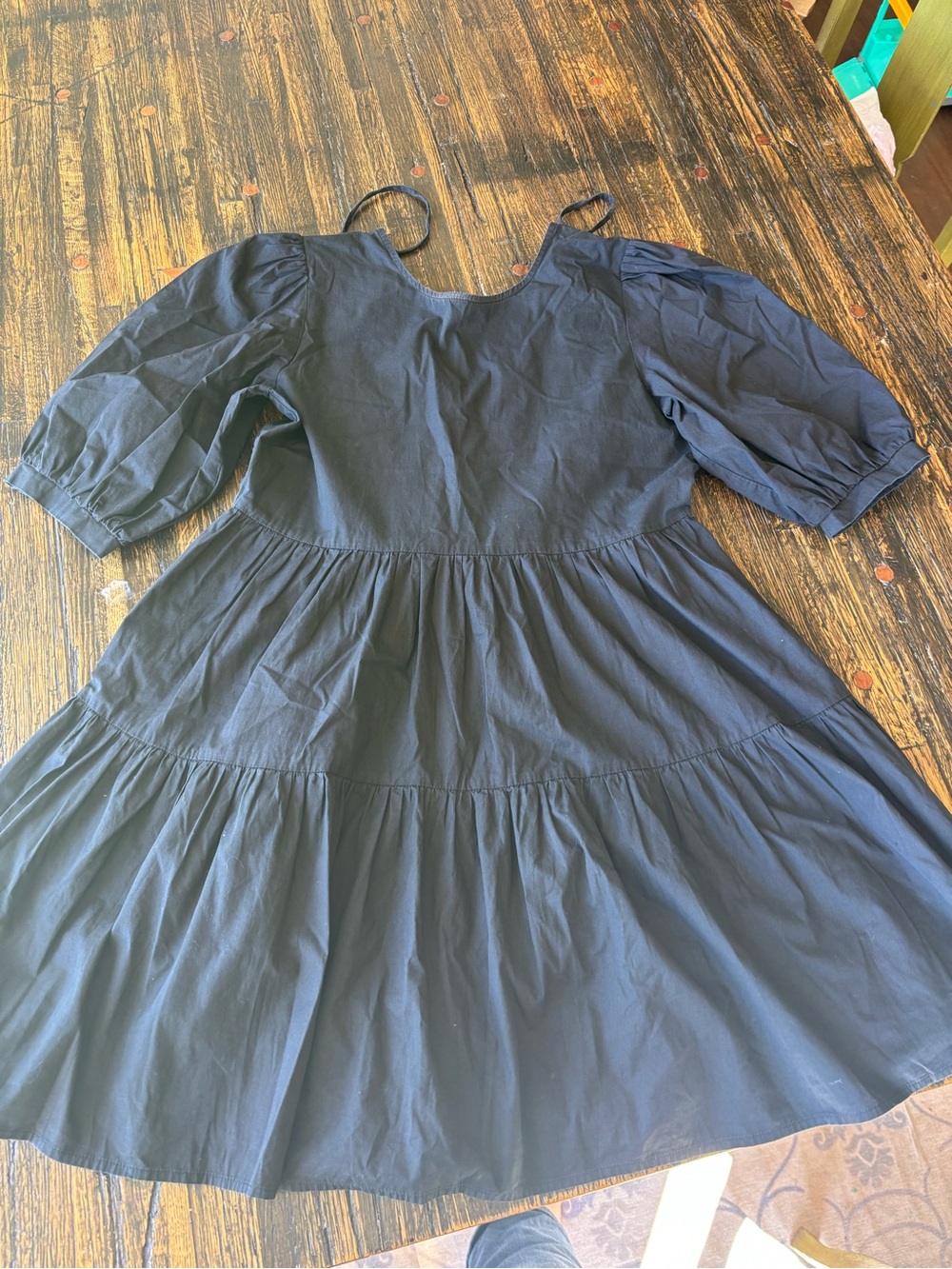 Black Puff-Sleeve Tiered Mini Dress 100% cotton
